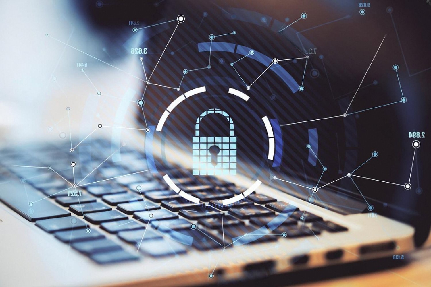 Laptop with digital padlock and network nodes illustrating Sophos firewall endpoint protection in Dubai